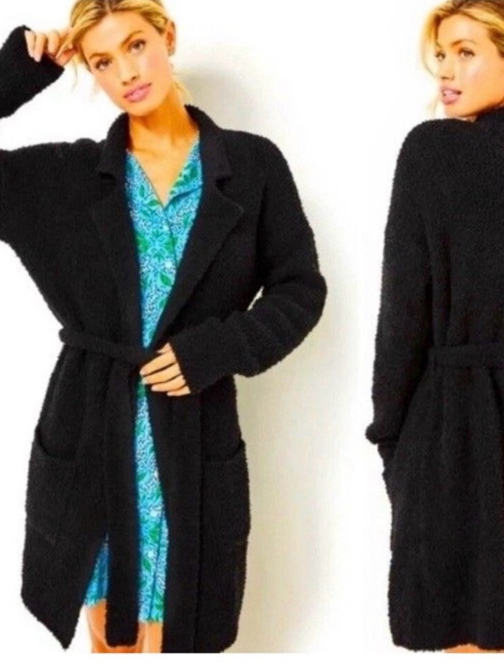 Lilly Pulitzer Black Plush Open-Front Cardigan